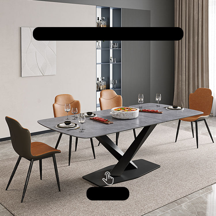 Modern Rectangular Dining Table with Extendable Marble Top & Metal Pedestal for 6 qc-173