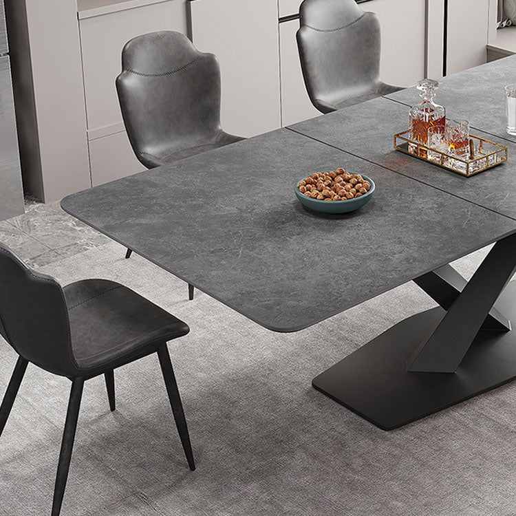 Modern Rectangular Dining Table with Extendable Marble Top & Metal Pedestal for 6 qc-173