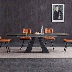 Luxurious Dining Table Rectangle Marble Top with X-Base - Perfect for Diningroom qc-174