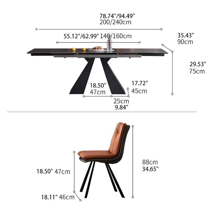 Luxurious Dining Table Rectangle Marble Top with X-Base - Perfect for Diningroom qc-174