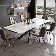 Modern Extendable Sintered Stone Top Rectangle Dining Table with Stainless Steel Trestle qc-177