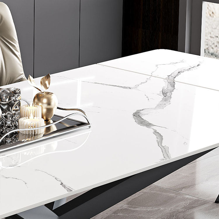 Modern Extendable Sintered Stone Top Rectangle Dining Table with Stainless Steel Trestle qc-177