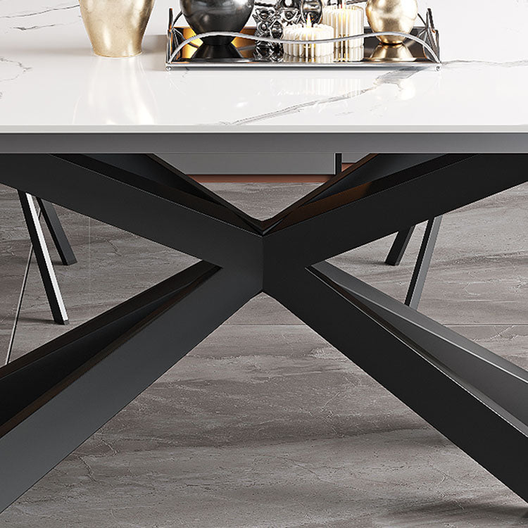 Modern Extendable Sintered Stone Top Rectangle Dining Table with Stainless Steel Trestle qc-177