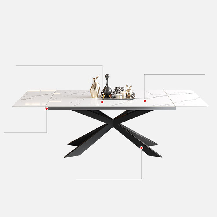 Modern Extendable Sintered Stone Top Rectangle Dining Table with Stainless Steel Trestle qc-177