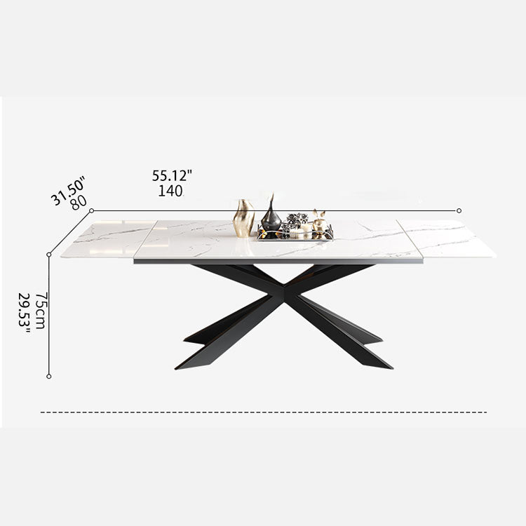 Modern Extendable Sintered Stone Top Rectangle Dining Table with Stainless Steel Trestle qc-177