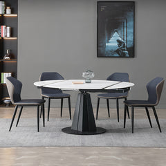 Modern Metal Dining Table Round Marble Top & Carbon Steel Pedestal for 6-8 Seater qc-wy-1038-ty