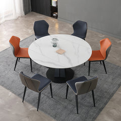 Modern Metal Dining Table Round Marble Top & Carbon Steel Pedestal for 6-8 Seater qc-wy-1038-ty