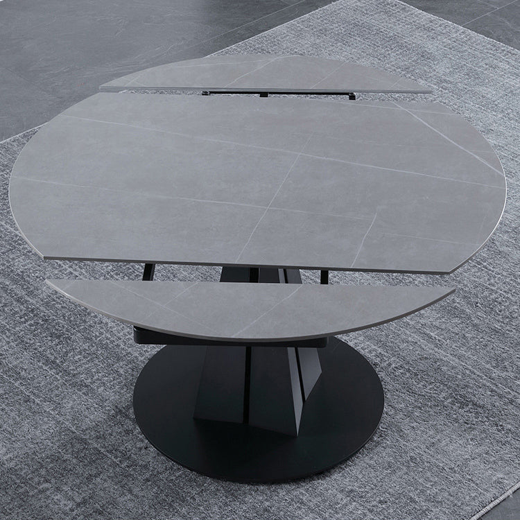 Modern Metal Dining Table Round Marble Top & Carbon Steel Pedestal for 6-8 Seater qc-wy-1038-ty