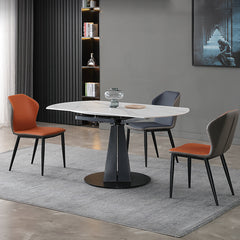 Modern Metal Dining Table Round Marble Top & Carbon Steel Pedestal for 6-8 Seater qc-wy-1038-ty