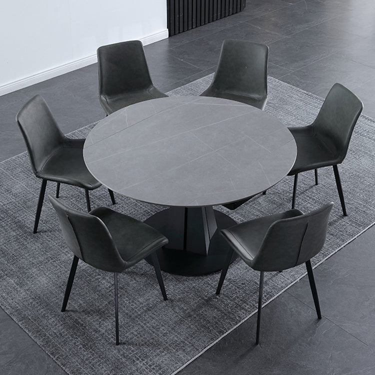 Modern Metal Dining Table Round Marble Top & Carbon Steel Pedestal for 6-8 Seater qc-wy-1038-ty