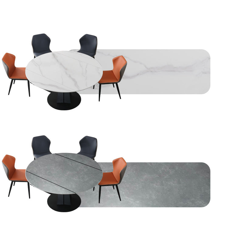 Modern Metal Dining Table Round Marble Top & Carbon Steel Pedestal for 6-8 Seater qc-wy-1038-ty