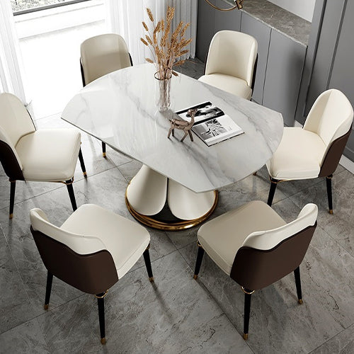 Luxurious Round Extendable Dining Table - Durable Marble Top and Carbon Steel Pedestal for 6-8 People qc-wy-1068-ty