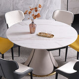 Modern Extendable Round Dining Table with Durable Marble Top & Carbon Steel Pedestal for 6-8 People qc-wy-1068-ms