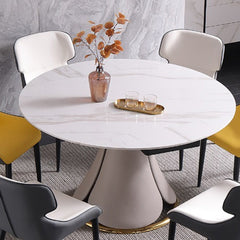 Luxurious Round Extendable Dining Table - Durable Marble Top and Carbon Steel Pedestal for 6-8 People qc-wy-1068-ty