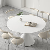 Round Dining Table Extendable Marble Top & Carbon Steel Pedestal for 6-8 Person qc-wy-108