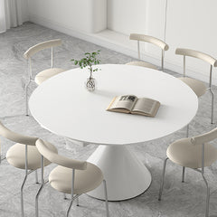 Round Dining Table Extendable Marble Top & Carbon Steel Pedestal for 6-8 Person qc-wy-108