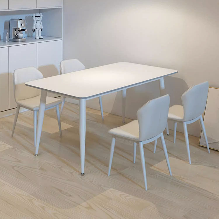 Minimalistic Dining Table in White Rectangle Marble Top and Carbon Steel Base - Durable Design for 6-8 Person qc-wy-260