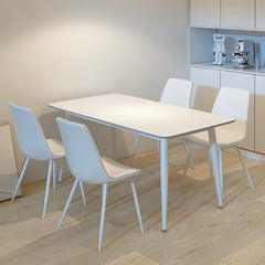 Minimalistic Dining Table in White Rectangle Marble Top and Carbon Steel Base - Durable Design for 6-8 Person qc-wy-260