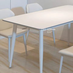 Minimalistic Dining Table in White Rectangle Marble Top and Carbon Steel Base - Durable Design for 6-8 Person qc-wy-260