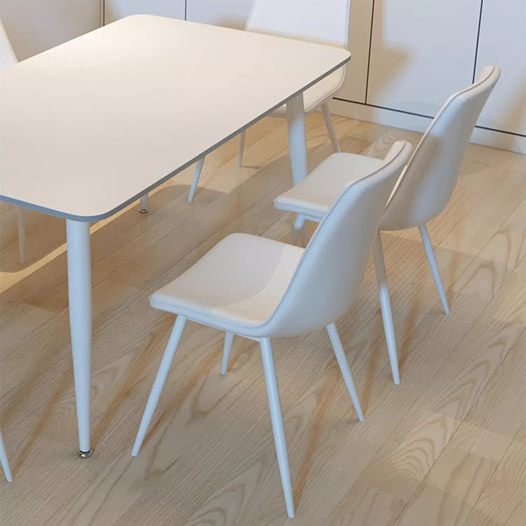 Minimalistic Dining Table in White Rectangle Marble Top and Carbon Steel Base - Durable Design for 6-8 Person qc-wy-260