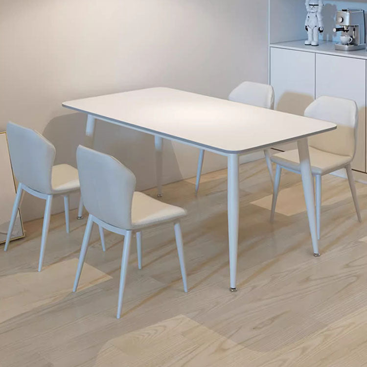 Minimalistic Dining Table in White Rectangle Marble Top and Carbon Steel Base - Durable Design for 6-8 Person qc-wy-260