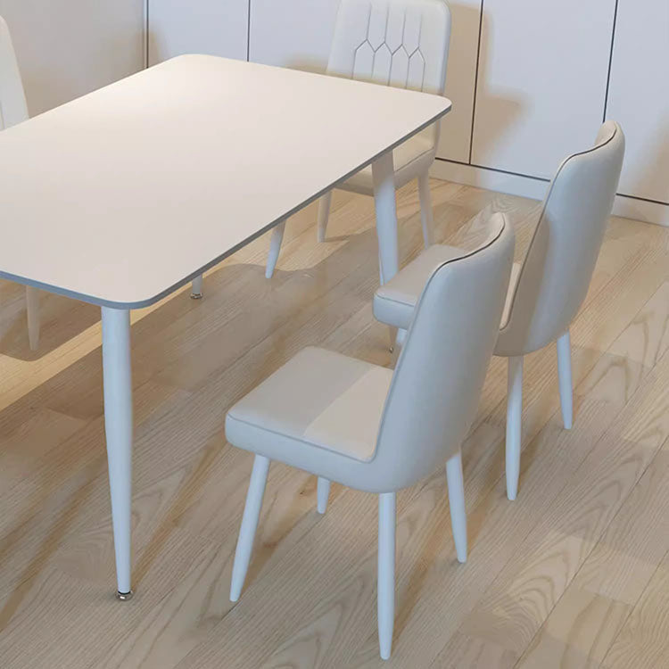 Minimalistic Dining Table in White Rectangle Marble Top and Carbon Steel Base - Durable Design for 6-8 Person qc-wy-260