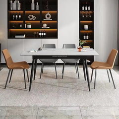 Modern Rectangular Dining Table Extendable Marble Top & 4 Metal Legs for Diningroom qc-wy-627-ms