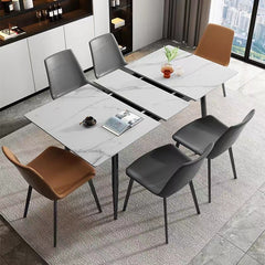 Modern Rectangular Dining Table Extendable Marble Top & 4 Metal Legs for Diningroom qc-wy-627-ms