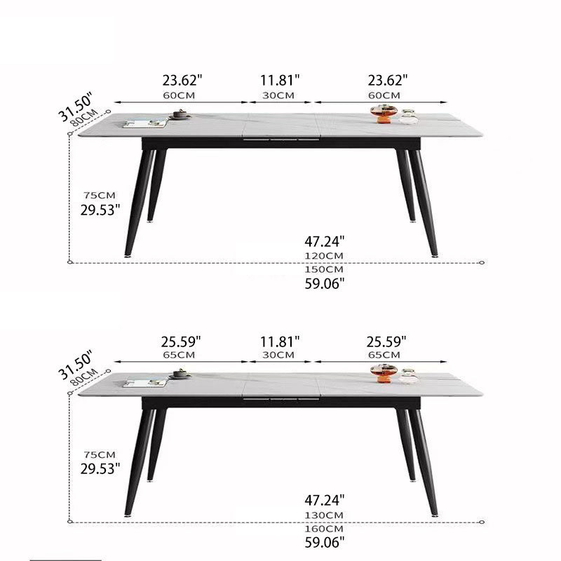 Modern Rectangular Dining Table Extendable Marble Top & 4 Metal Legs for Diningroom qc-wy-627-ms