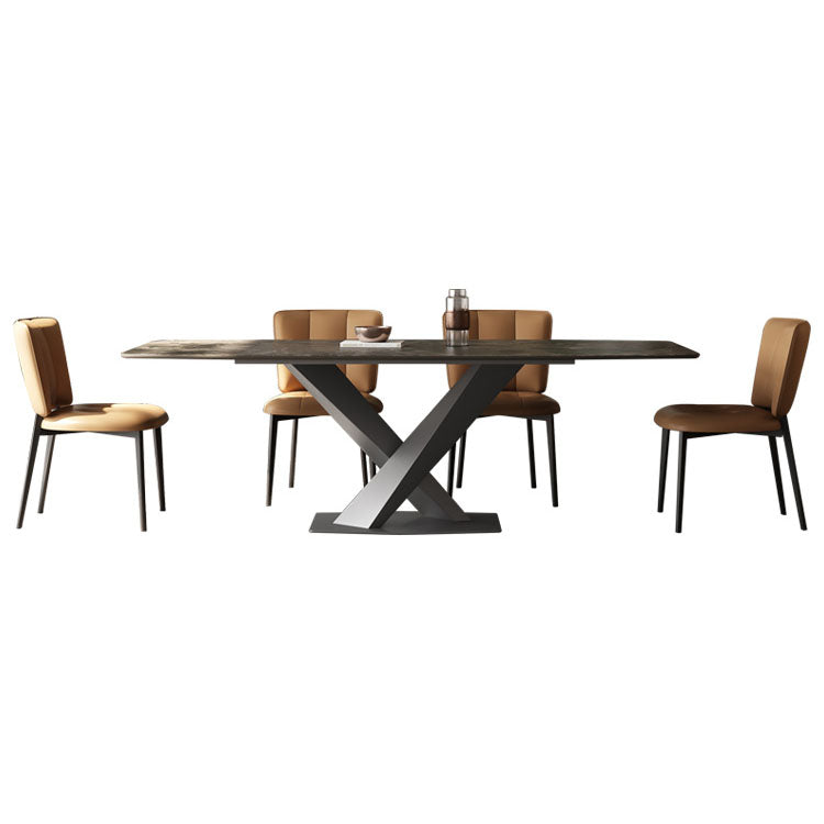 Luxurious Dining Table Rectangle Marble Top & Metal X-Base for 6-8 Person qc-wy-801-ms