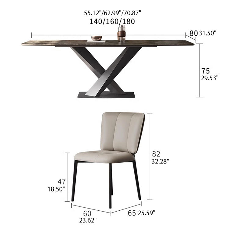 Luxurious Dining Table Rectangle Marble Top & Metal X-Base for 6-8 Person qc-wy-801-ms