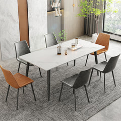 Modern Rectangular Dining Table with Durable Marble Top & 4 Metal Legs qc-wy-808-2-ms