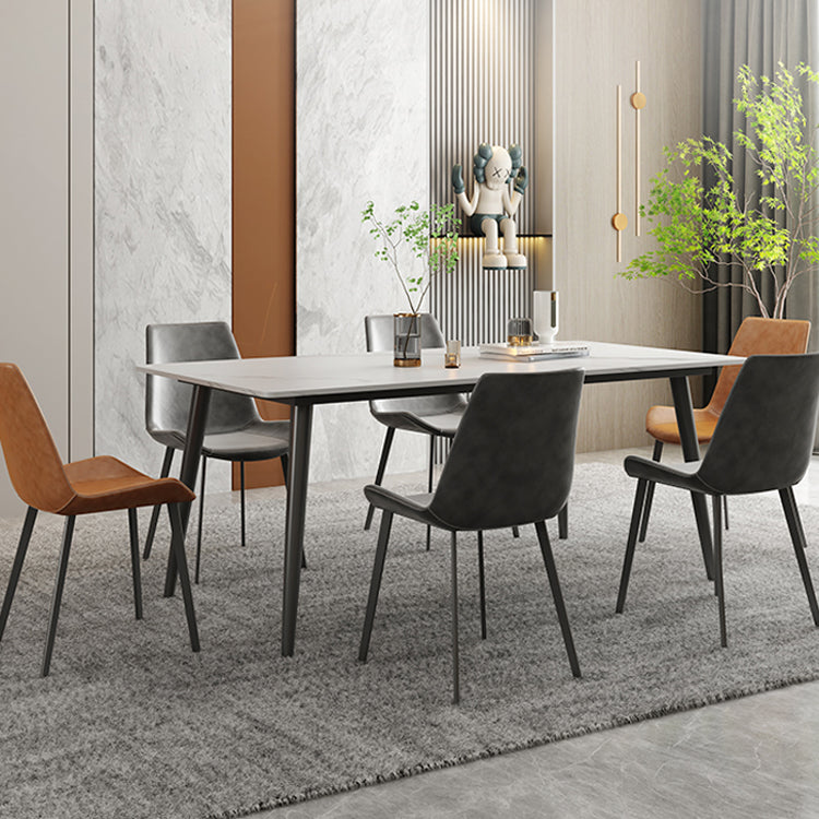 Modern Rectangular Dining Table with Durable Marble Top & 4 Metal Legs qc-wy-808-2-ms