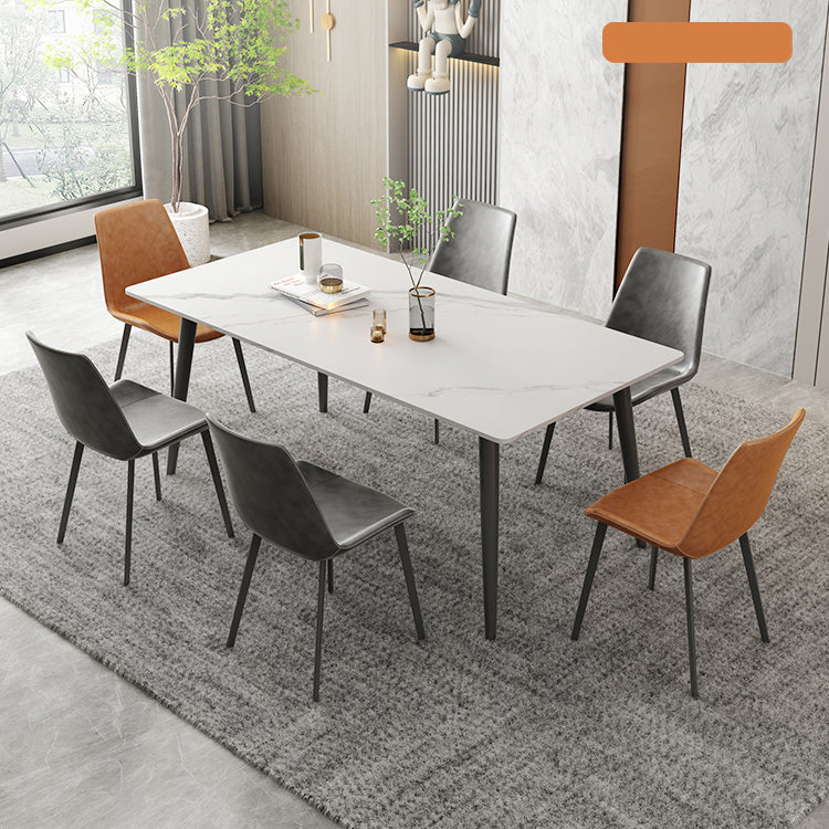 Modern Rectangular Dining Table with Durable Marble Top & 4 Metal Legs qc-wy-808-2-ms