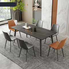 Modern Rectangular Dining Table with Durable Marble Top & 4 Metal Legs qc-wy-808-2-ms