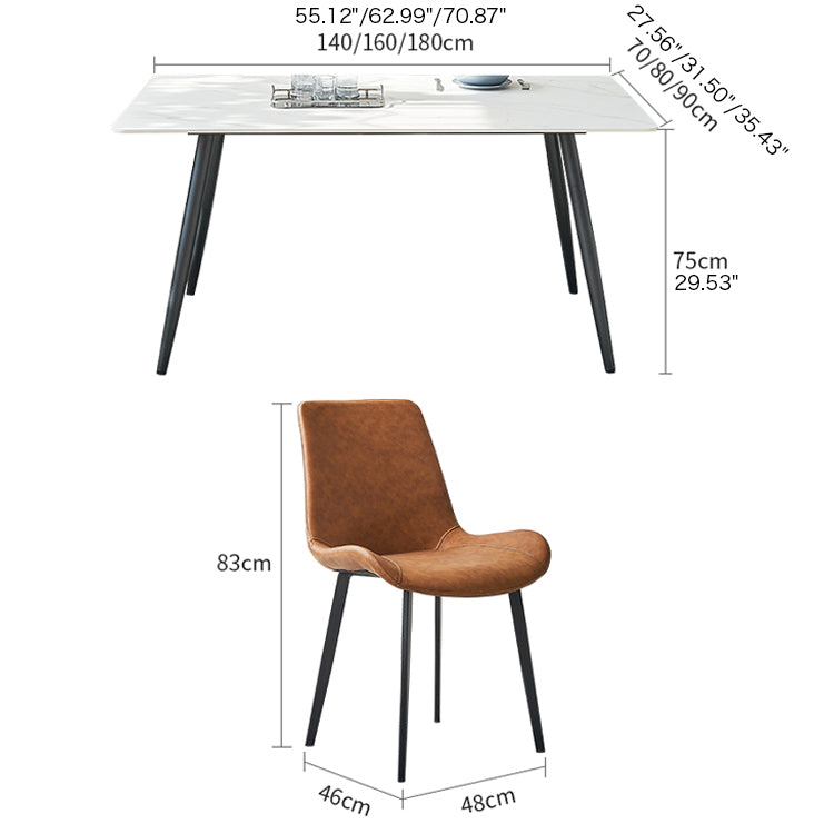 Modern Rectangular Dining Table with Durable Marble Top & 4 Metal Legs qc-wy-808-2-ms