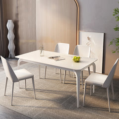 Modern Dining Table in White Rectangle with Marble Top & 4 Carbon Steel Legs for 6 qc-wy-813