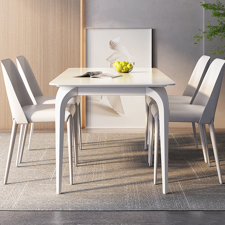 Modern Dining Table in White Rectangle with Marble Top & 4 Carbon Steel Legs for 6 qc-wy-813