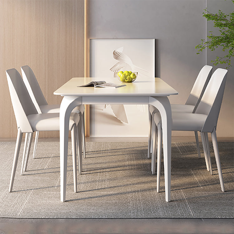 Modern Dining Table in White Rectangle with Marble Top & 4 Carbon Steel Legs for 6 qc-wy-813