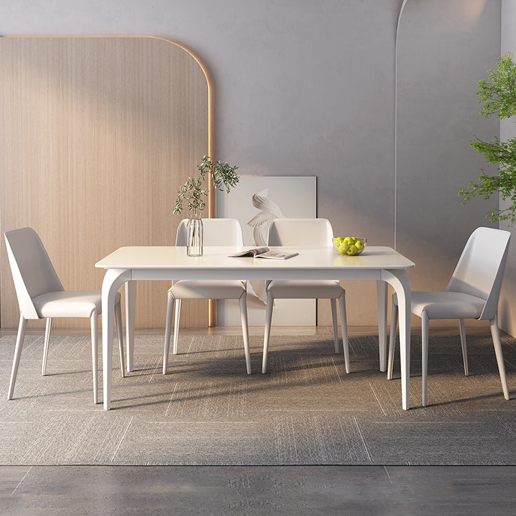 Modern Dining Table in White Rectangle with Marble Top & 4 Carbon Steel Legs for 6 qc-wy-813