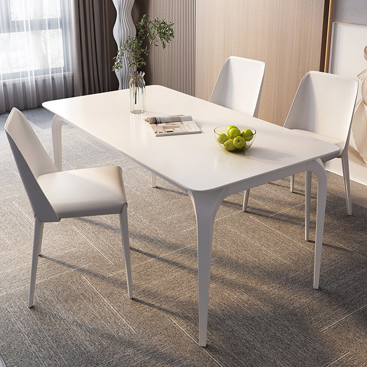 Modern Dining Table in White Rectangle with Marble Top & 4 Carbon Steel Legs for 6 qc-wy-813