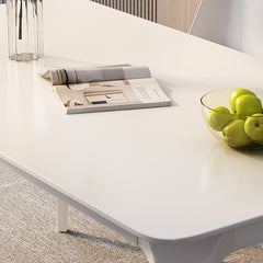 Modern Dining Table in White Rectangle with Marble Top & 4 Carbon Steel Legs for 6 qc-wy-813