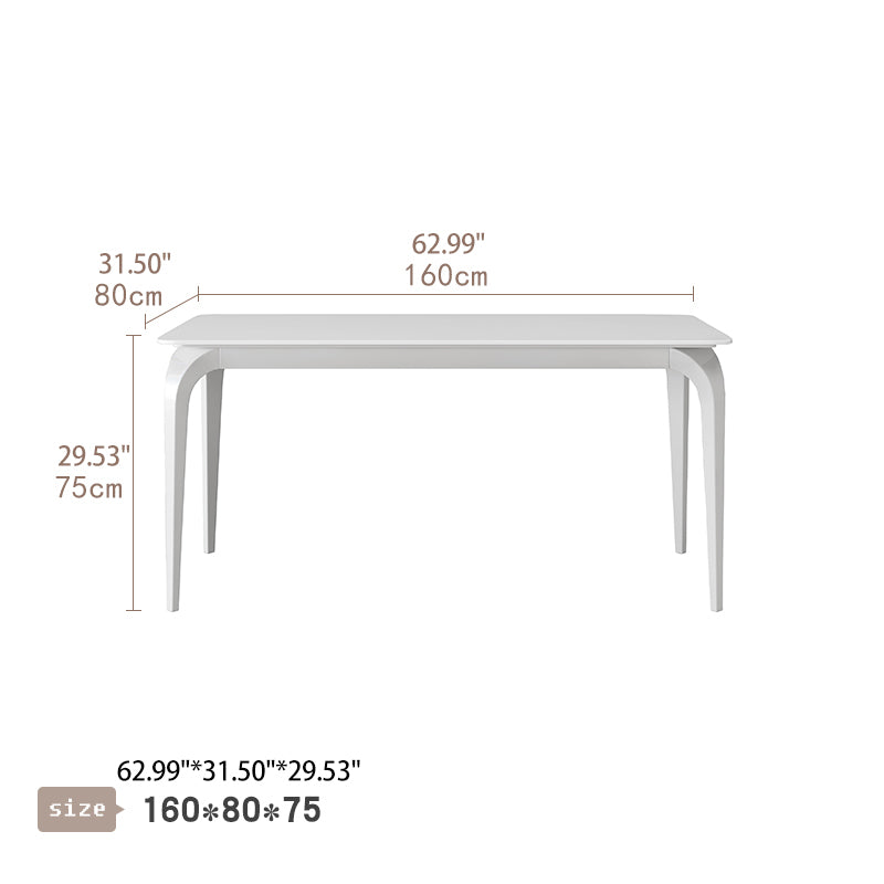 Modern Dining Table in White Rectangle with Marble Top & 4 Carbon Steel Legs for 6 qc-wy-813