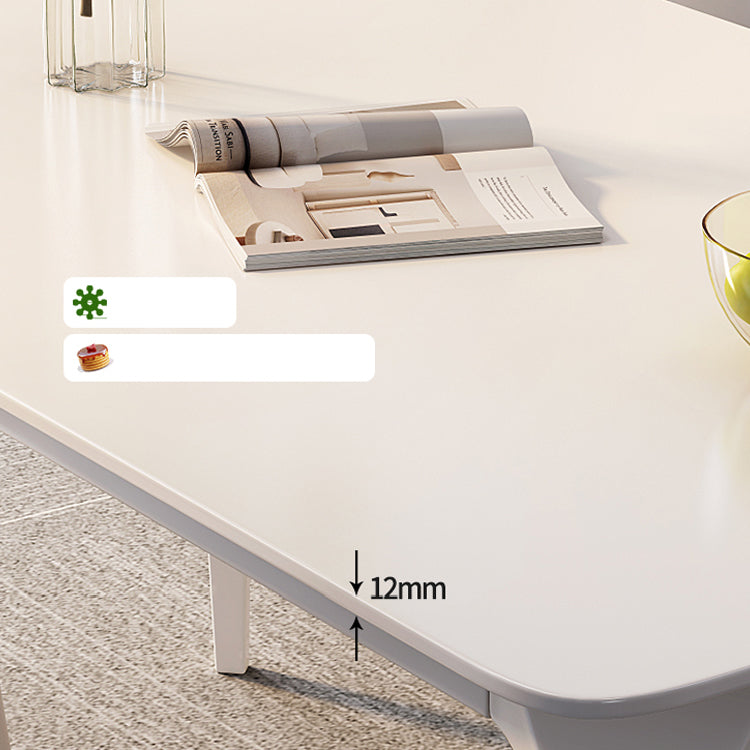 Modern Dining Table in White Rectangle with Marble Top & 4 Carbon Steel Legs for 6 qc-wy-813