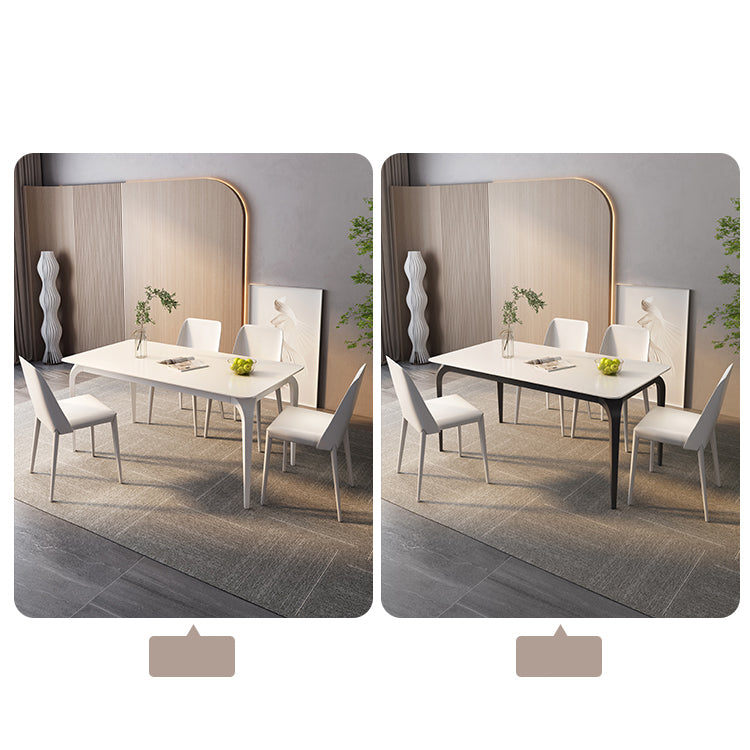 Modern Dining Table in White Rectangle with Marble Top & 4 Carbon Steel Legs for 6 qc-wy-813