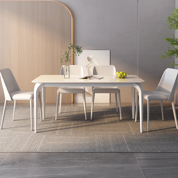 Modern Dining Table in White Rectangle with Marble Top & 4 Carbon Steel Legs for 6 qc-wy-813