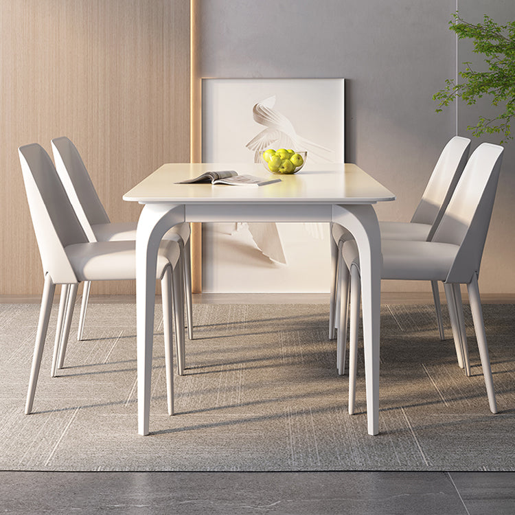 Modern Dining Table in White Rectangle with Marble Top & 4 Carbon Steel Legs for 6 qc-wy-813