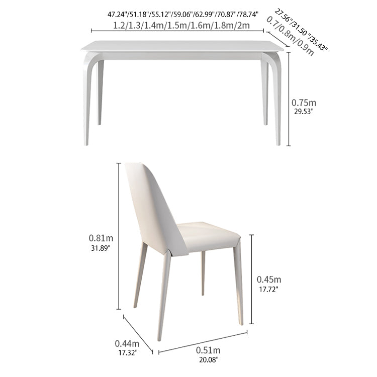 Modern Dining Table in White Rectangle with Marble Top & 4 Carbon Steel Legs for 6 qc-wy-813