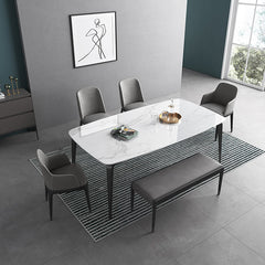 Luxurious Rectangular Dining Table – Durable Marble Top & Carbon Steel Legs for 6-8 People qc-wy-813-ms