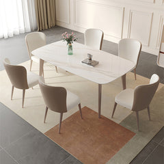 Modern Rectangular Dining Table with Marble Top & Metal 4 Legs for 6-8 People qc-wy-814-ty（n）